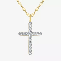 Cross (Gh / Si2 I1) Womens 1/3 CT. T.W. Lab Grown White Diamond 10K Gold Cross 16 Inch Pendant Necklace