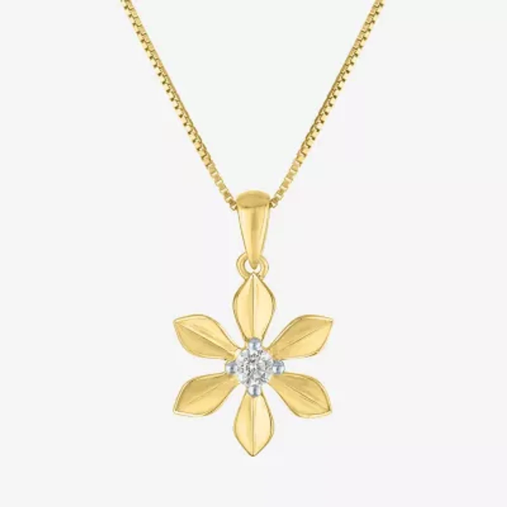 Flower (Gh / Si2 I1) Womens 1/10 CT. T.W. Lab Grown White Diamond 14K Gold Over Silver Flower 18 Inch Pendant Necklace