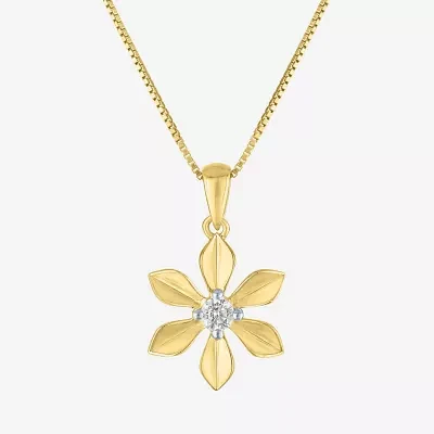 Flower (Gh / Si2 I1) Womens 1/10 CT. T.W. Lab Grown White Diamond 14K Gold Over Silver Flower 18 Inch Pendant Necklace