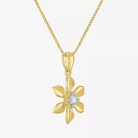 Flower (Gh / Si2 I1) Womens 1/10 CT. T.W. Lab Grown White Diamond 14K Gold Over Silver Flower 18 Inch Pendant Necklace