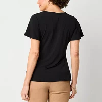 Liz Claiborne Womens Round Neck Short Sleeve Blouse