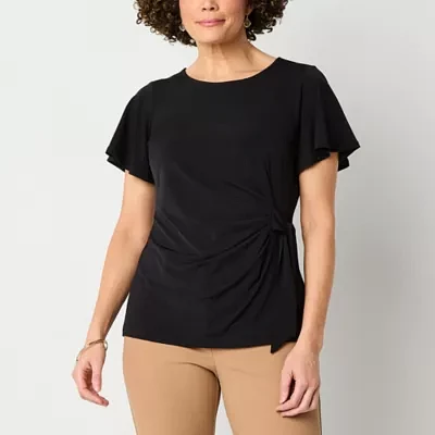 Liz Claiborne Womens Round Neck Short Sleeve Blouse