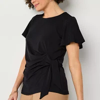 Liz Claiborne Womens Round Neck Short Sleeve Blouse