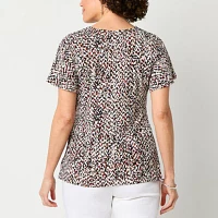 Liz Claiborne Womens Round Neck Short Sleeve Blouse