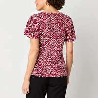 Liz Claiborne Womens Round Neck Short Sleeve Blouse
