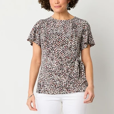 Liz Claiborne Womens Round Neck Short Sleeve Blouse