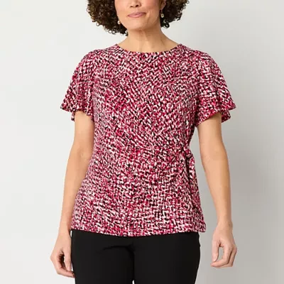 Liz Claiborne Womens Round Neck Short Sleeve Blouse