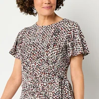 Liz Claiborne Womens Round Neck Short Sleeve Blouse