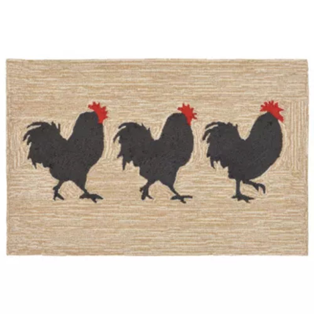 Liora Manne Frontporch Roosters Hand Tufted Rectangular Rugs & Floor Coverings Indoor Outdoor Animal Accent