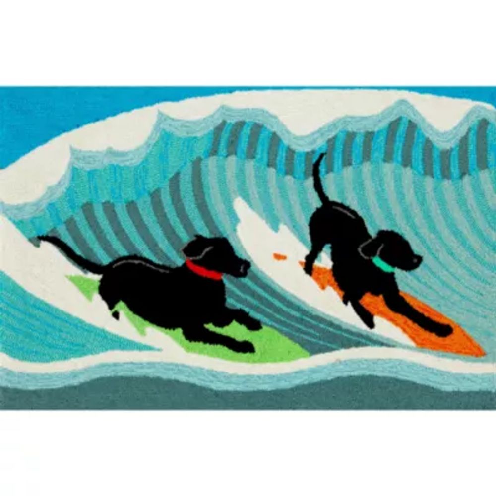 Liora Manne Frontporch Surfing Dogs Hand Tufted Rectangular Rugs & Floor Coverings Indoor Outdoor Animal Accent