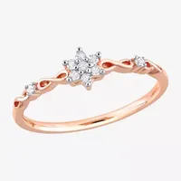 Womens 1/10 CT. T.W. Natural White Diamond 18K Rose Gold Over Silver Flower Delicate Stackable Ring