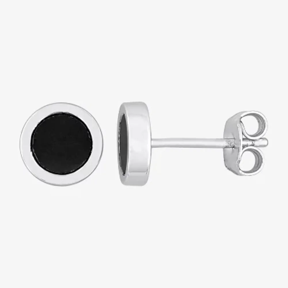 Genuine Black Hematite Sterling Silver 7.3mm Stud Earrings