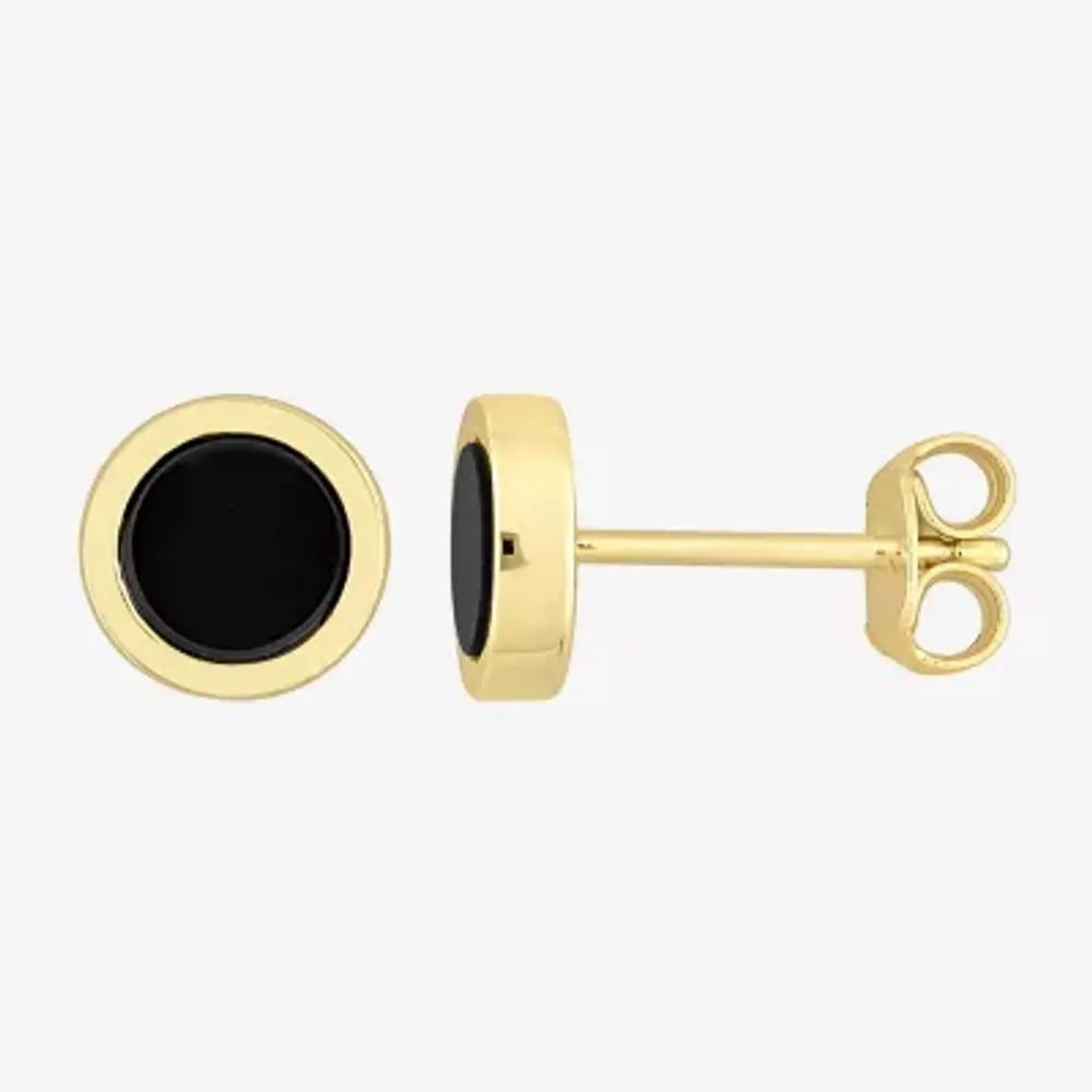 Genuine Black Onyx 18K Gold Over Silver 7.3mm Stud Earrings