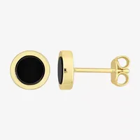 Genuine Black Onyx 18K Gold Over Silver 7.3mm Stud Earrings