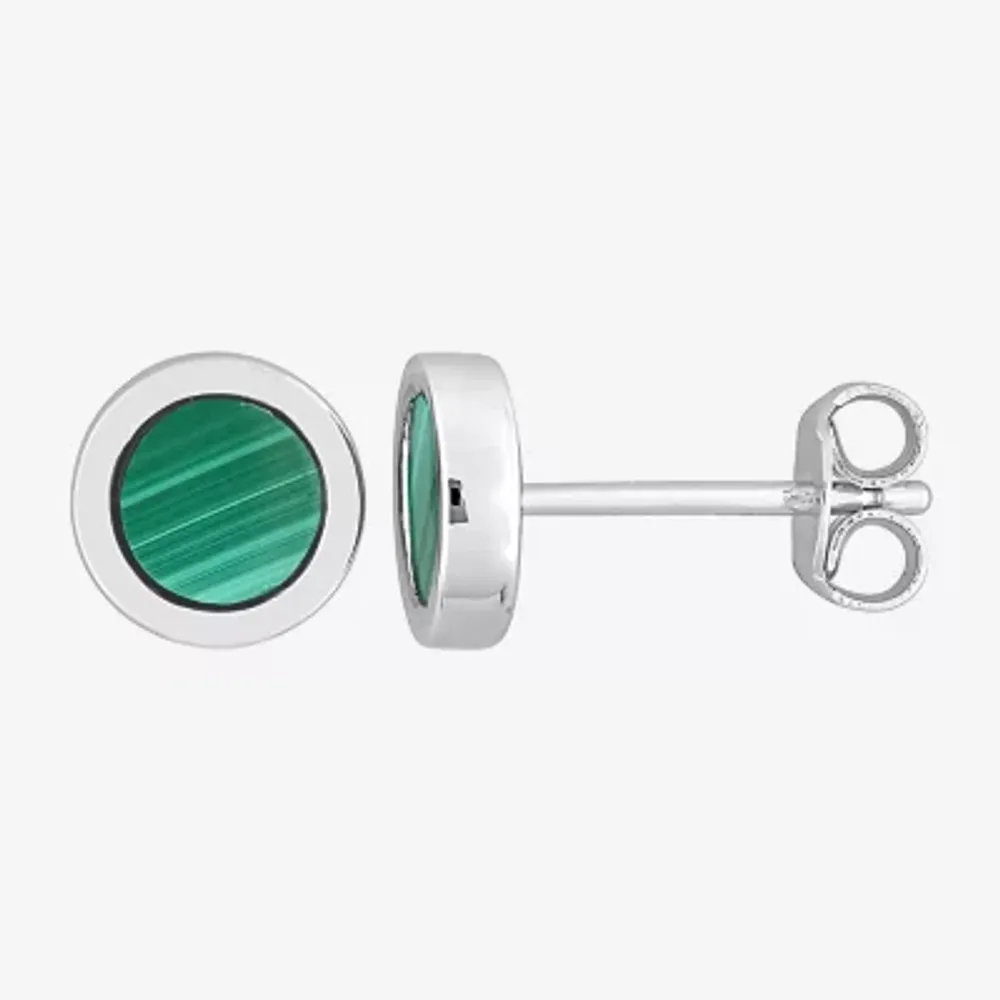 Genuine Green Malachite Sterling Silver 7.3mm Stud Earrings