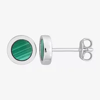 Genuine Green Malachite Sterling Silver 7.3mm Stud Earrings