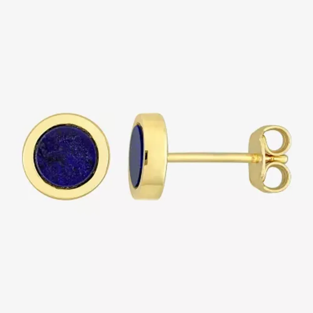 Genuine Blue Lapis 18K Gold Over Silver 7.4mm Stud Earrings