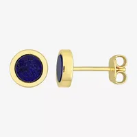 Genuine Blue Lapis 18K Gold Over Silver 7.4mm Stud Earrings