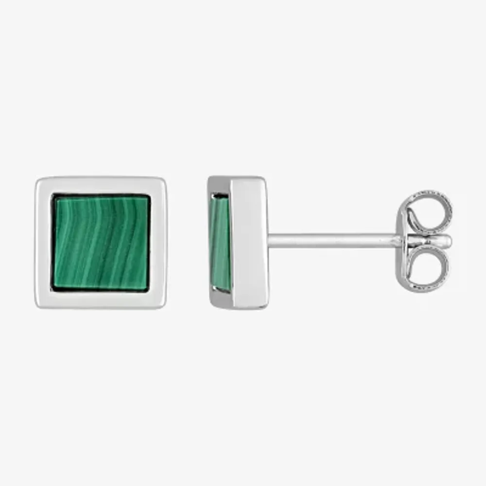 Genuine Green Malachite Sterling Silver 7.5mm Stud Earrings