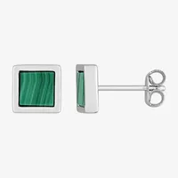 Genuine Green Malachite Sterling Silver 7.5mm Stud Earrings