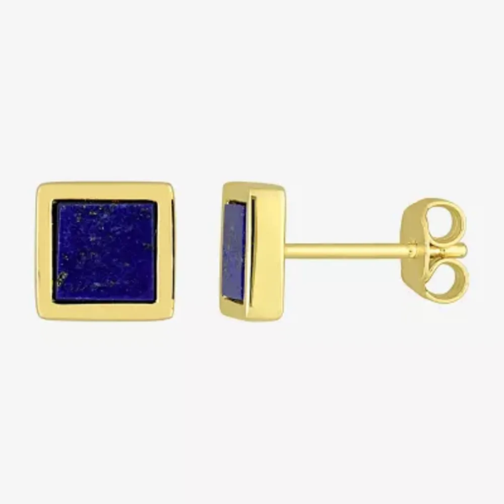 Genuine Blue Lapis 18K Gold Over Silver 7.5mm Stud Earrings