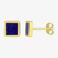 Genuine Blue Lapis 18K Gold Over Silver 7.5mm Stud Earrings