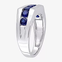 Mens Lab Created Blue Sapphire Sterling Silver Fashion Ring