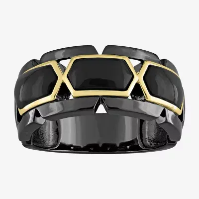 Mens Genuine Black Onyx 18K Gold Over Silver Fashion Ring