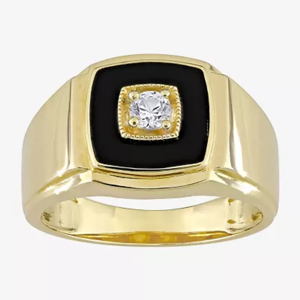 Mens Genuine Black Onyx 18K Gold Over Silver Fashion Ring