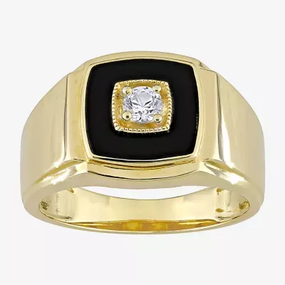 Mens Genuine Black Onyx 18K Gold Over Silver Fashion Ring