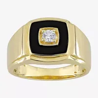 Mens Genuine Black Onyx 18K Gold Over Silver Fashion Ring