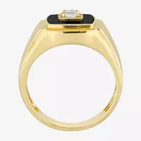 Mens Genuine Black Onyx 18K Gold Over Silver Fashion Ring