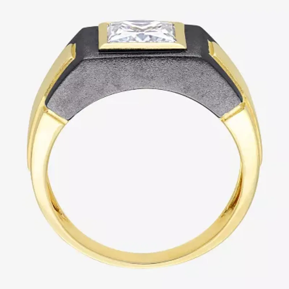 Mens Lab Created White Moissanite 18K Gold Over Silver Fashion Ring