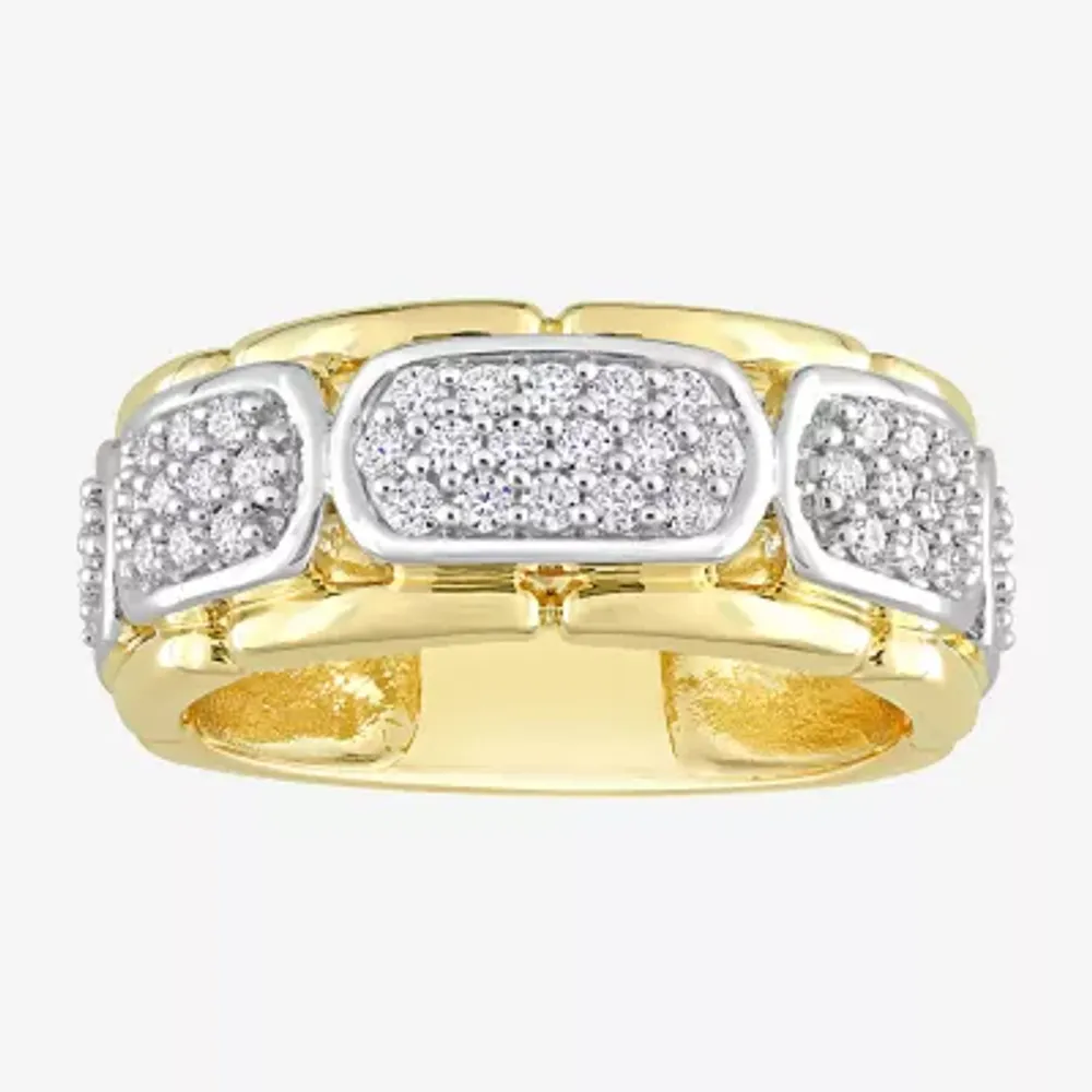 Mens White Moissanite 18K Two Tone Gold Over Silver Fashion Ring