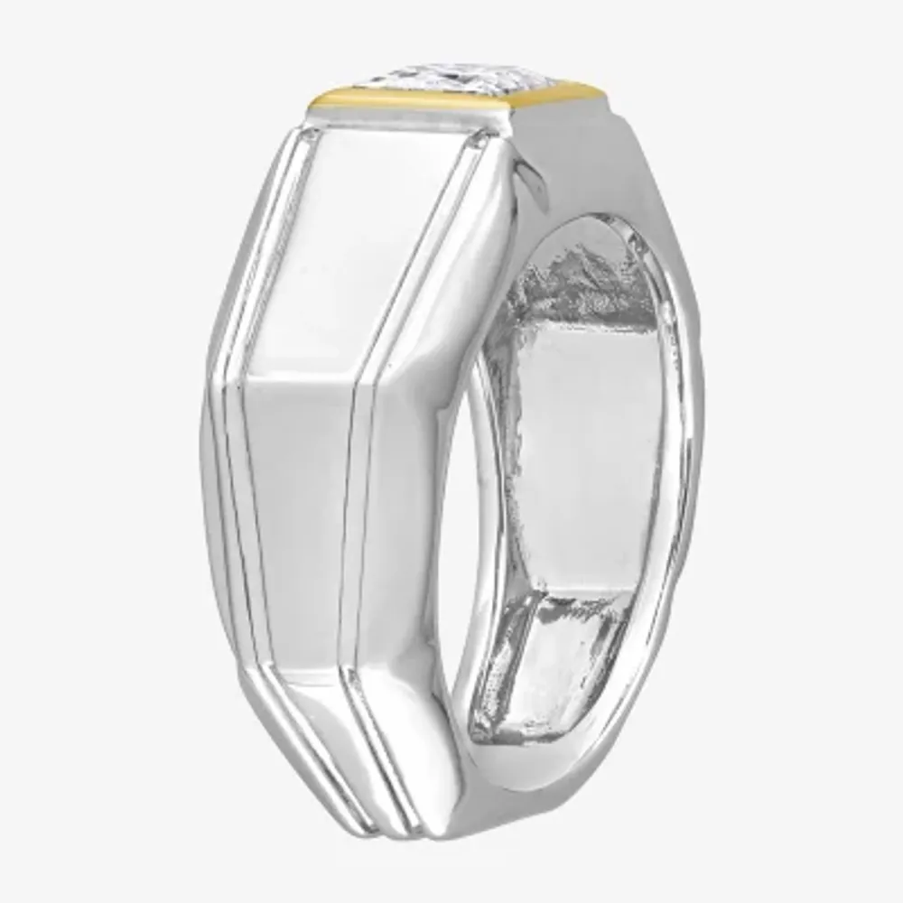 Mens Lab Created White Moissanite 18K Two Tone Gold Over Silver Fashion Ring