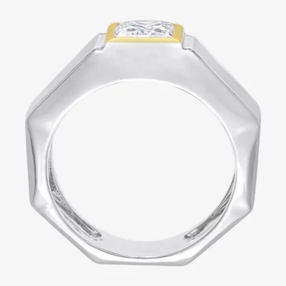 Mens Lab Created White Moissanite 18K Two Tone Gold Over Silver Fashion Ring