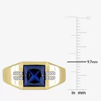 Mens Diamond Accent Lab Created Blue Sapphire 10K Gold Fashion Ring