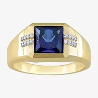 Mens Diamond Accent Lab Created Blue Sapphire 10K Gold Fashion Ring