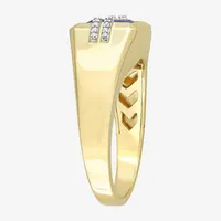 Mens Diamond Accent Lab Created Blue Sapphire 10K Gold Fashion Ring