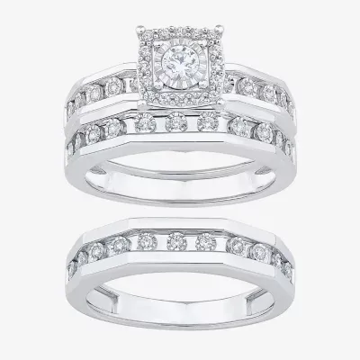 Unisex Adult 3/8 CT. T.W. Natural White Diamond 10K Gold Side Stone Bridal Set