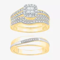 Unisex Adult 1/2 CT. T.W. Natural White Diamond 10K Two Tone Gold Side Stone Bridal Set