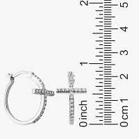 DiamonArt® Cubic Zirconia Sterling Silver Cross Hoop Earrings