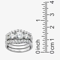 DiamonArt® Cubic Zirconia Sterling Silver 3-Stone Bridal Ring Set