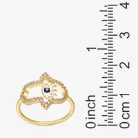 Womens 1/5 CT. Multi Color Cubic Zirconia 18K Gold Over Silver Hamsa Crossover Cocktail Ring