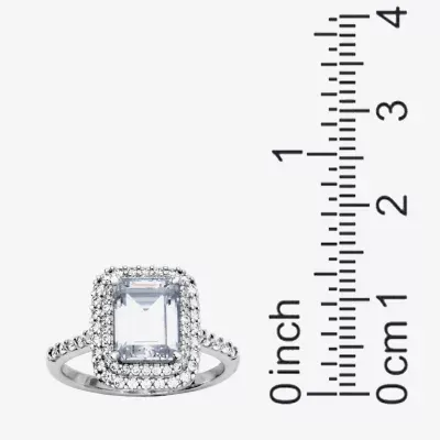 Womens 4 1/2 CT. T.W. Cubic Zirconia Sterling Silver Rectangular Halo Engagement Ring