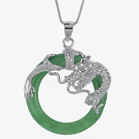 Green Jade Circle & Dragon Pendant Necklace