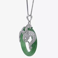 Green Jade Circle & Dragon Pendant Necklace