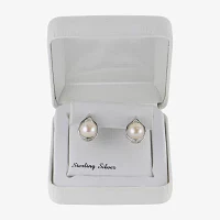 8-8.5Mm Cultured Freshwater Button Pearl Sterling Silver Earrings