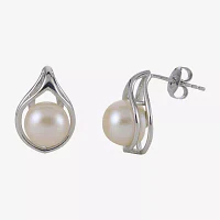 8-8.5Mm Cultured Freshwater Button Pearl Sterling Silver Earrings