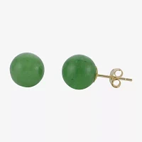 Genuine Jade 14K Yellow Gold Stud Earrings